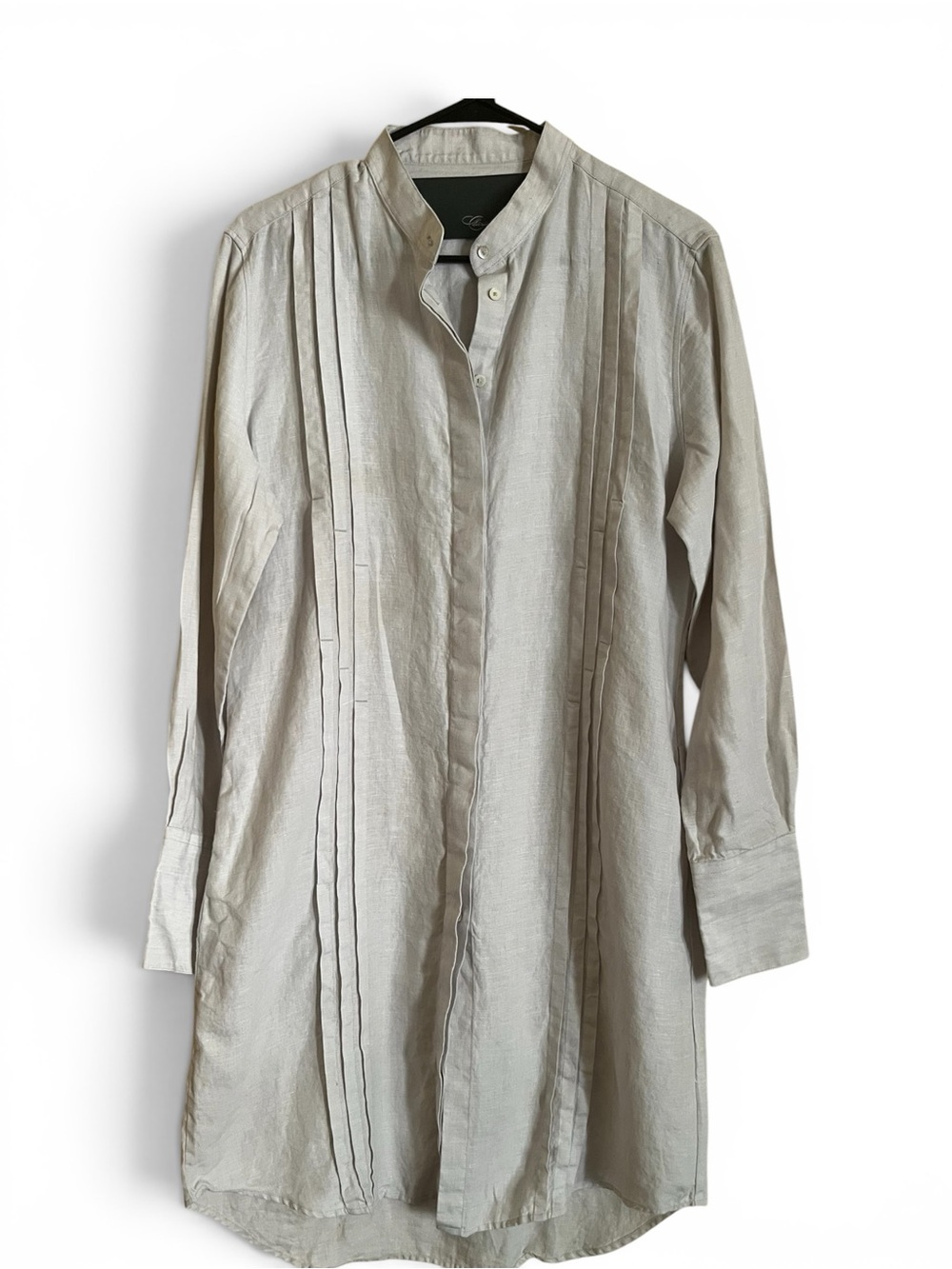 Women’s Light Gray Midi Shirt Dress, 100% Linen - Picture 2 of 4